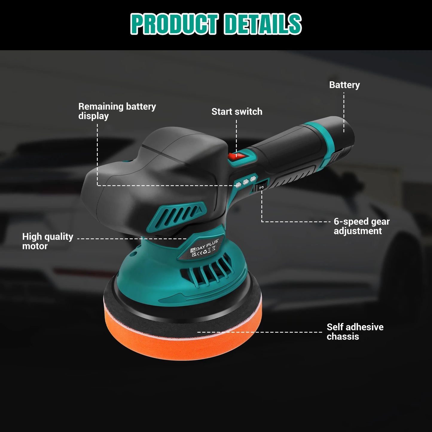 Cordless Car Buffer Polisher, Electric Polishing Machines Car Buffers and Polishers Kit,8 Variable Speed ,2*12V 2.0Ah Batteries