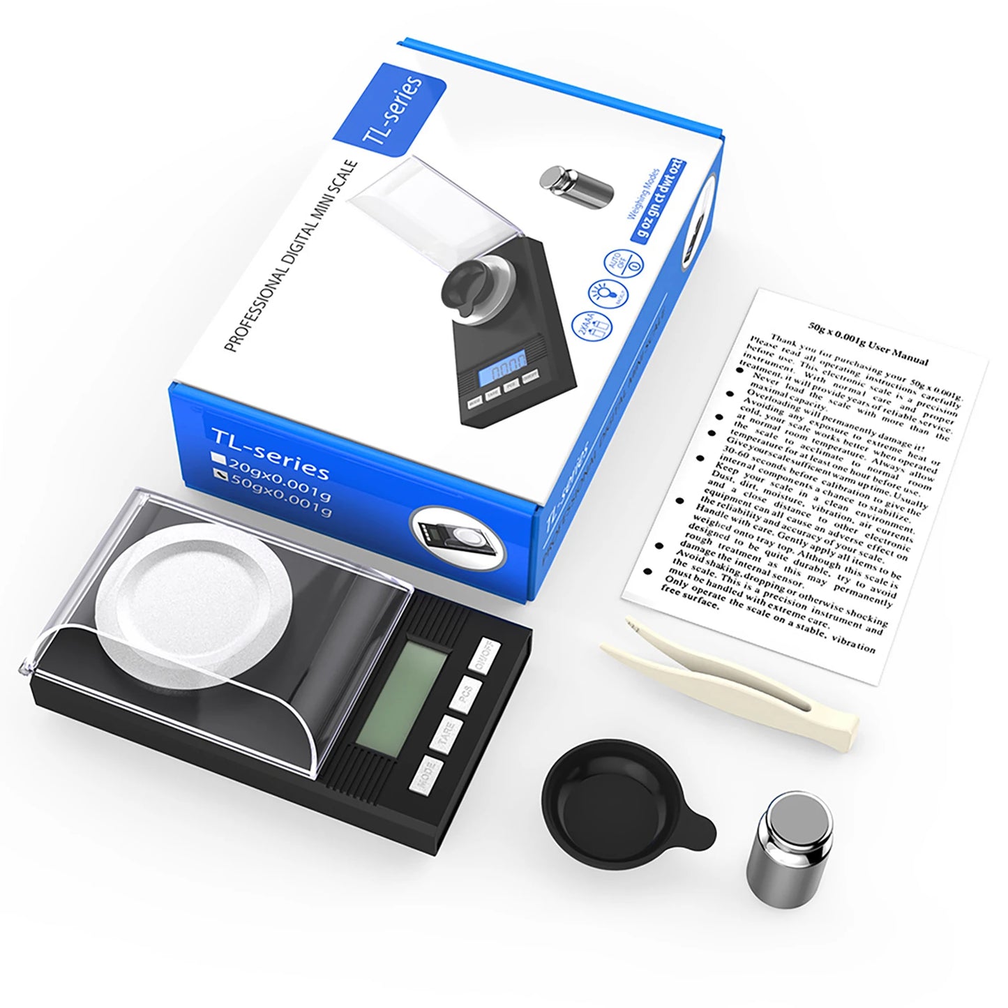 Jewelry Scale Digital Milligram Pocket Scale Mini Jewelry Gold Powder Weigh Scales with Calibration Weights Tweezers