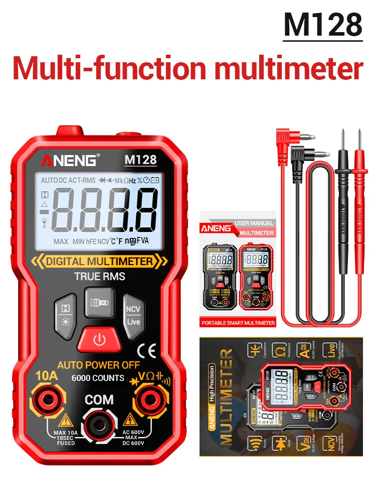 Digital Automatic Multimeter Tester 6000 count 600V AC Voltage current Voltmeter Ammeter NCV Resistance Back support frame tools