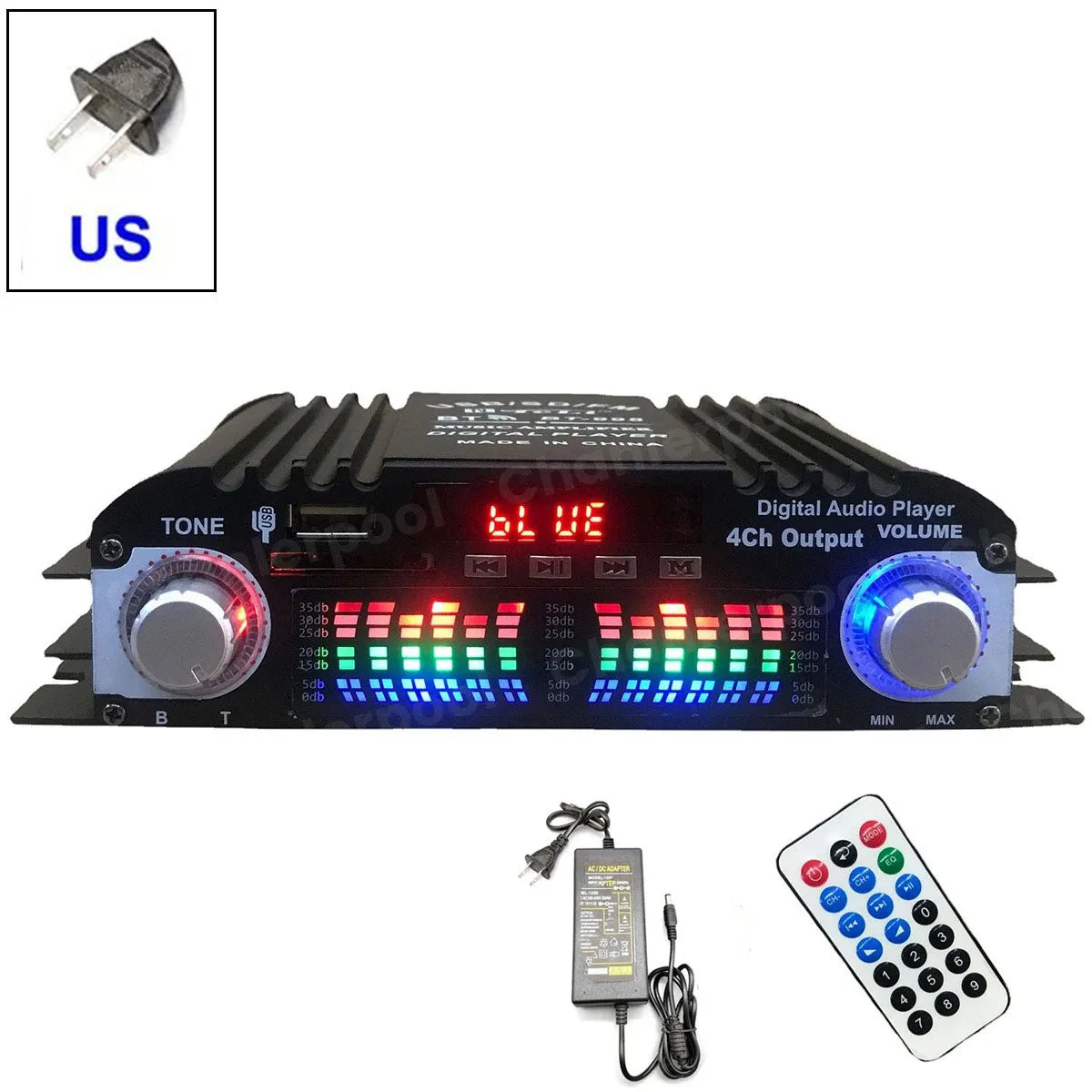 HiFi Sound Amplifier 4 Channel Digital Audio Bluetooth Amplifier 1600W Peak Power Karaoke Player FM Radio Support Remote Control