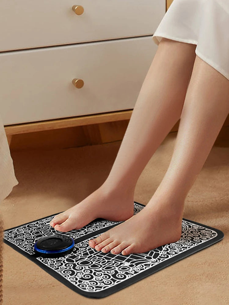 EMS Massage Pad 8 Modes Foot Circulation Massager USB Rechargeable Leg Muscle Stimulator Remote Control for Relax Feet and Legs
