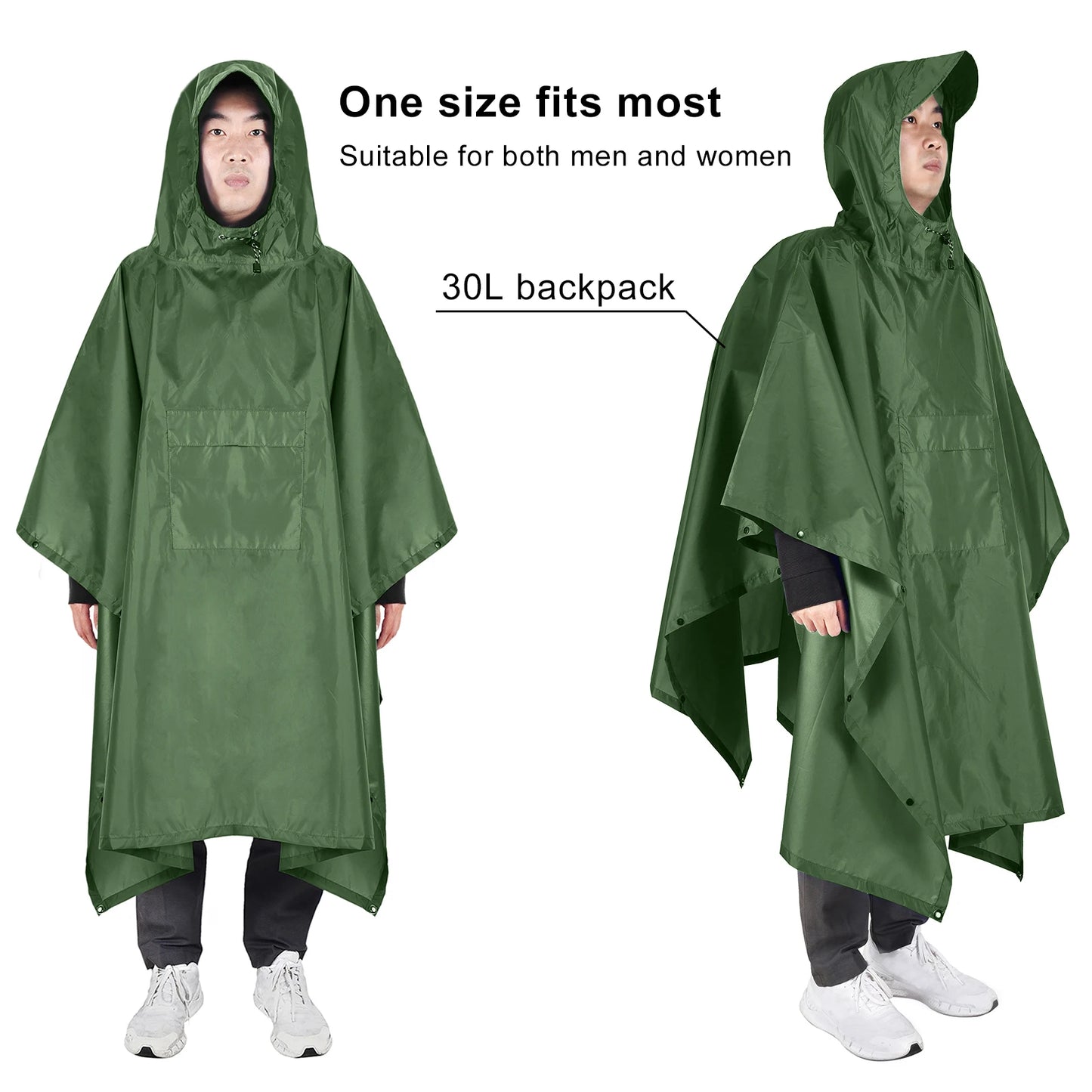 Hooded Lightweight Rain Poncho with Pocket | Waterproof Rain Gear & Sun Shelter for Camping, Hiking & Travel