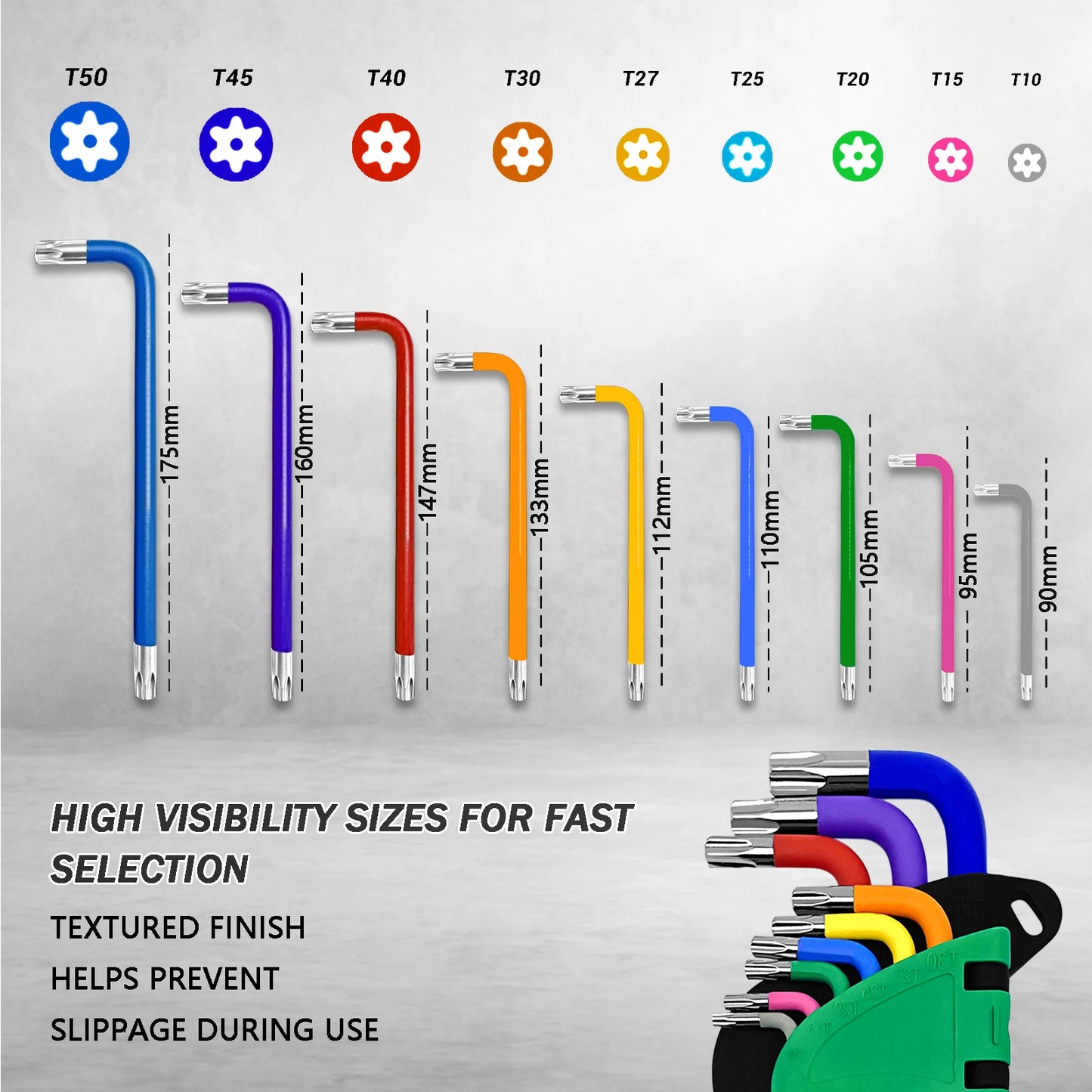 9 Pieces Allen Key Set Torx Torque Wrench Tool T10 T15 T20 T25 T27 T30 T40 T45 T50 Chrome Vanadium Steel