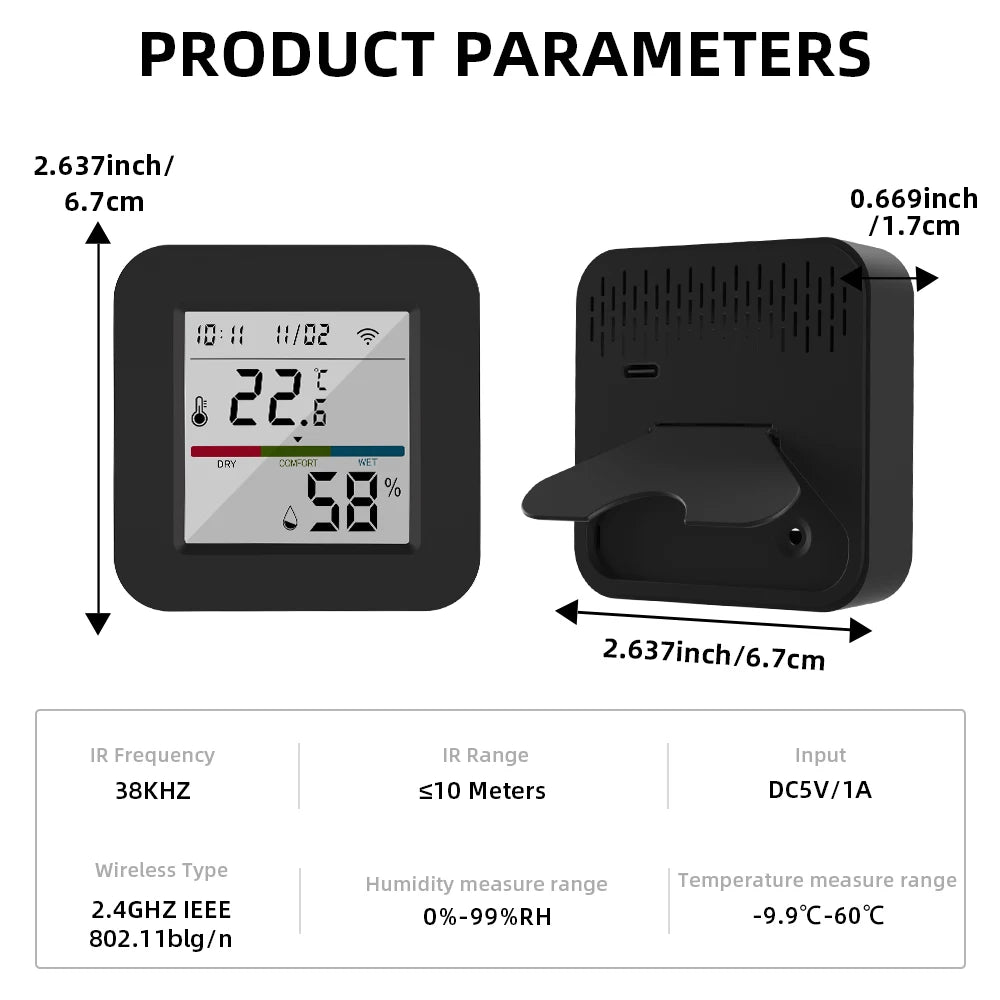 Tuya Smart Universal IR Remote With Temperature Humidity Sensor for Air Conditioner TV AC Works with Alexa Google Home Yandex