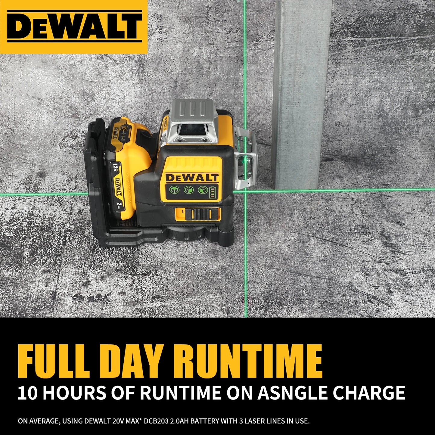 Dewalt DW089LG Self Levelling Multi Line 3 x 360 Degrees Green Beam Laser 12V MAX* with Battery 2.0Ah Li-Ion and Charger