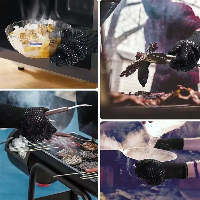 One Piece BBQ Gloves High Temperature Resistance Oven Mitts 500 800 Degrees Fireproof Barbecue Heat Insulation Microwave Gloves