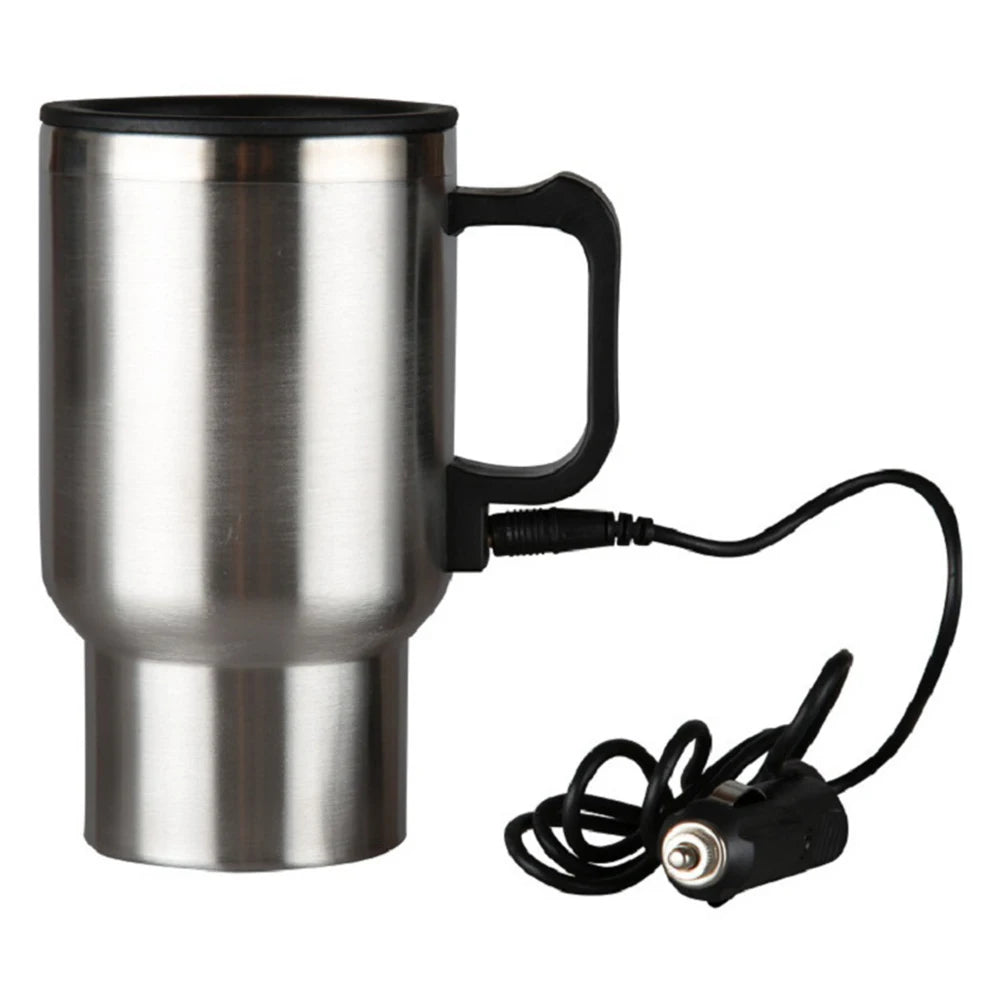 450ml Electric In-car Travel Heating Cup by Cigarette Lighter Plug Stainless Steel Vehicle Heated Coffee Cup 12V Car Heated Mug