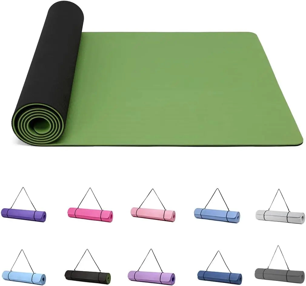 Good Nite Yoga Mat Gymnastics Pilates Exercise Mat for Women Non-Slip Thick 6mm with Carry Strap Tpe 183 x 61 x 1cm