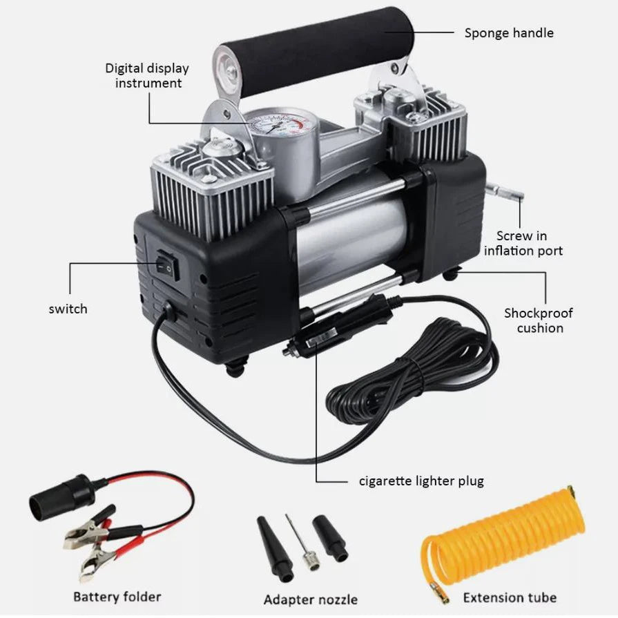 Heavy Duty 12V Electric Car Tyre Inflator 150PSI Portable Air Compressor Pump Vehicle Inflatable Pump Tools with Pressure Gauge