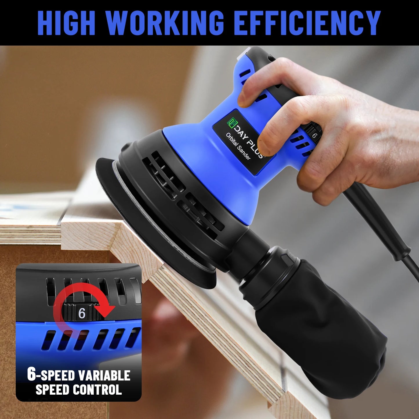 Electric sander, 6-speed track-type sander, suitable for sanding and polishing wood, furniture, metal and car surfaces