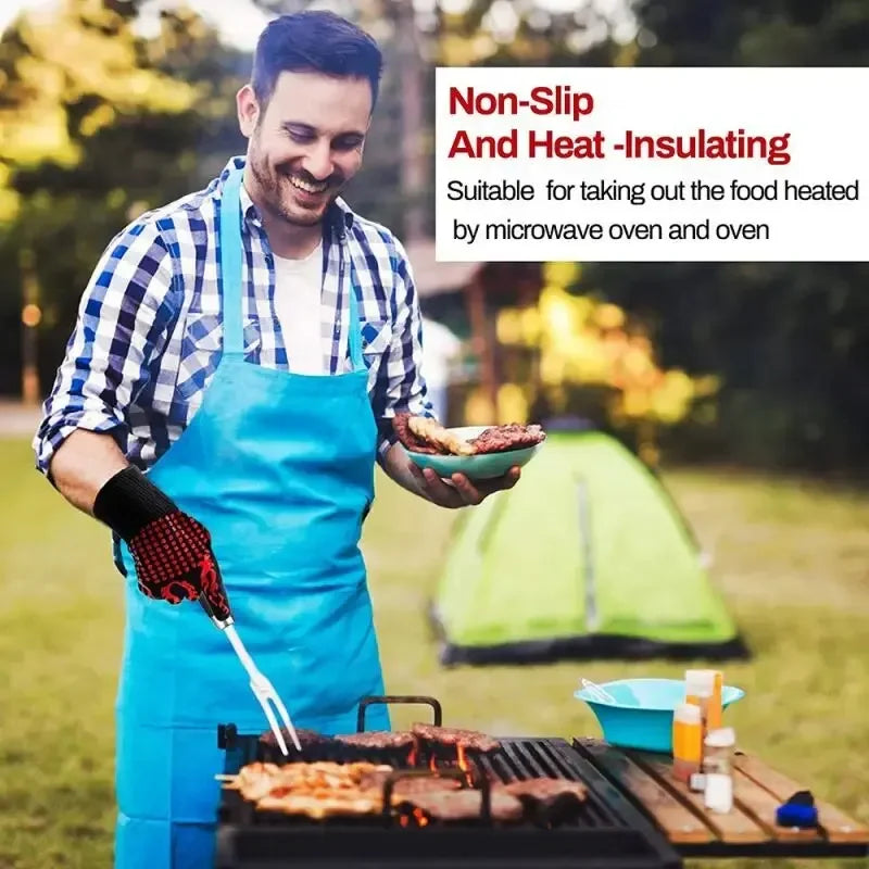 1pc Heat Resistant Oven Gloves Cut Resistant Non-Slip Silicone BBQ Gloves for Kitchen Grill Camping Cookware