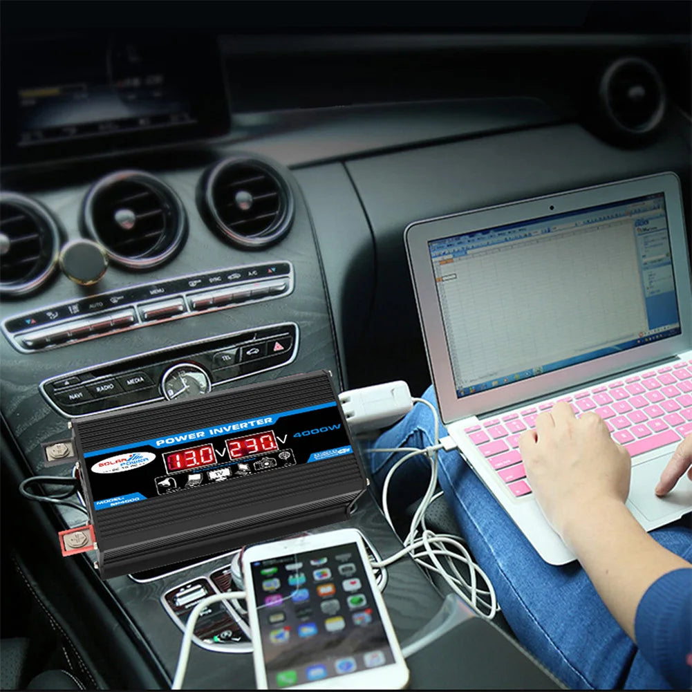 4000W Car Power Inverter DC 12V to AC 220V/110V Dual LCD Digital Display Voltage Transformer Car Charger Converter Adapter