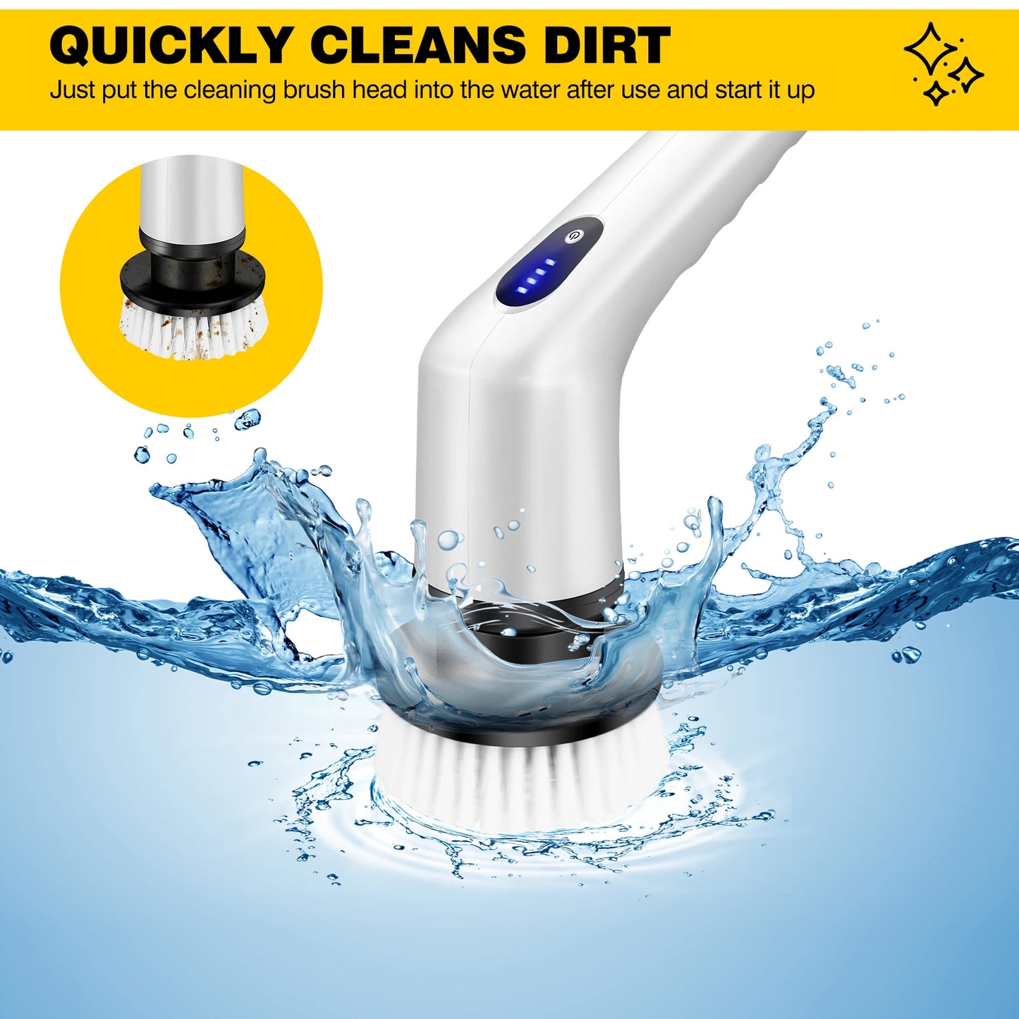 WEIRONG - Household 3 In 1 Electric Cleaning Brush Cordless Rechargeable Shower Washer White Spin Scrubber Quickly Clean Dirty