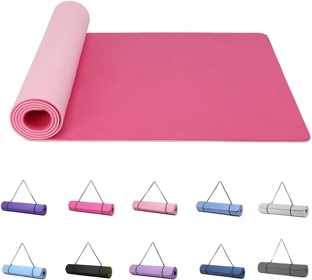 Good Nite Yoga Mat Gymnastics Pilates Exercise Mat for Women Non-Slip Thick 6mm with Carry Strap Tpe 183 x 61 x 1cm