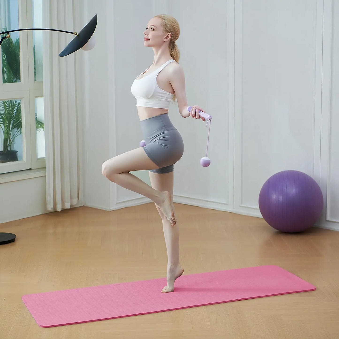 Good Nite Yoga Mat Gymnastics Pilates Exercise Mat for Women Non-Slip Thick 6mm with Carry Strap Tpe 183 x 61 x 1cm