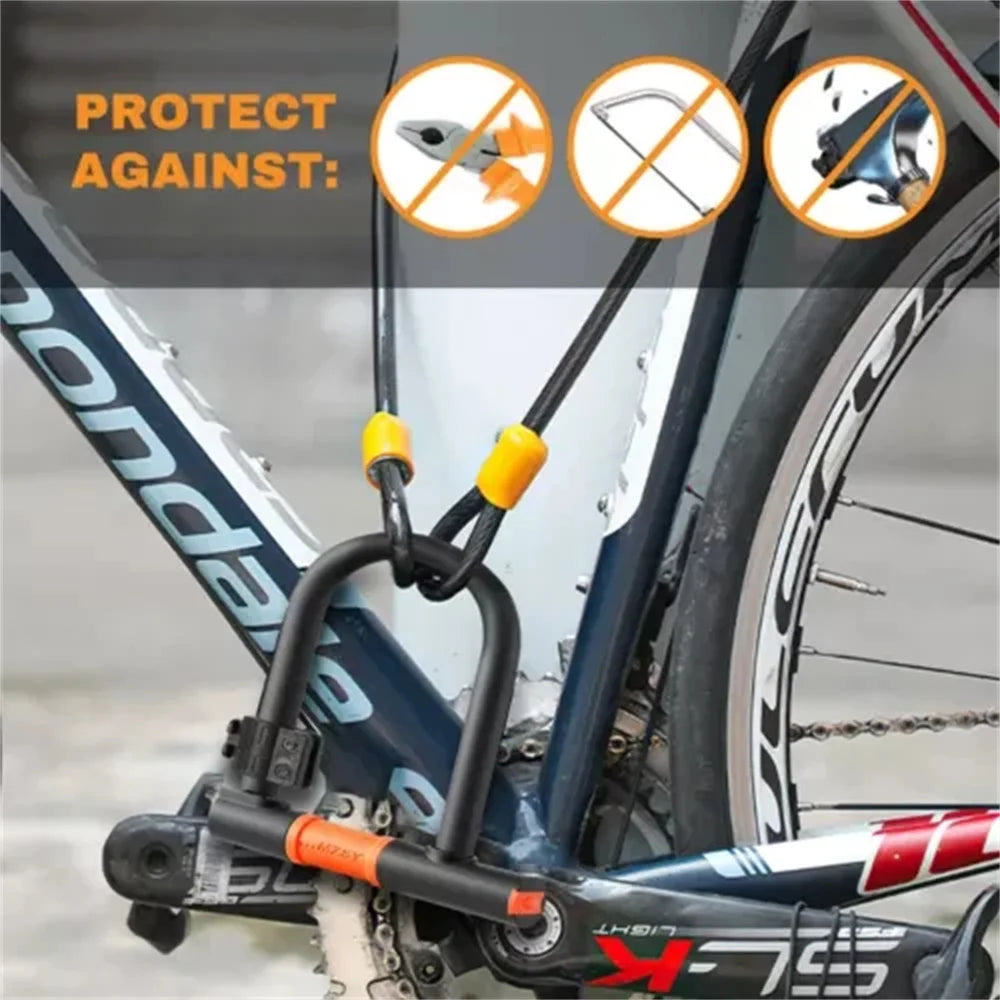Heavy Duty U Shaped Bike Lock Bicycle D-Lock with Two Keys 1.2M Cable Bracket Anti-theft Bike Lock Cable Set
