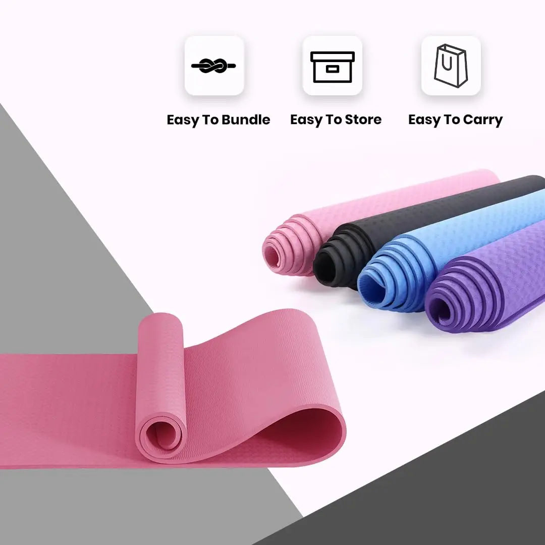 Good Nite Yoga Mat Gymnastics Pilates Exercise Mat for Women Non-Slip Thick 6mm with Carry Strap Tpe 183 x 61 x 1cm