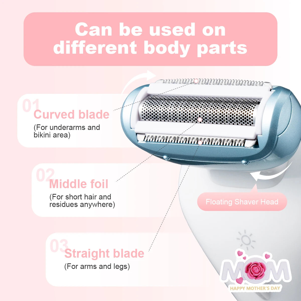 5-in-1 Women's Electric Shaver - Wet and Dry Removal of Face, Eyebrows, Legs and Armpits - Portable Bikini Trimmer, Rechargeable USB Charging, Stainless Steel Blade, Gentle and Effective Shaving, Pink Gift Box Includes, Bikin