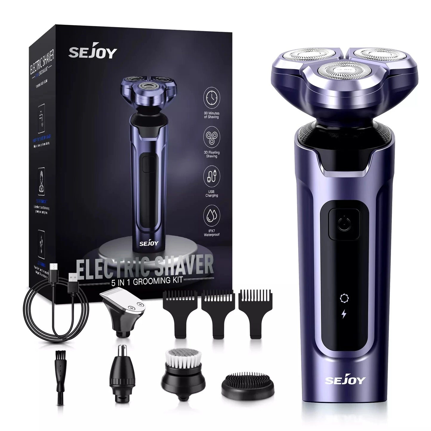 Sejoy 5 in 1 Electric Razor Shaver Barber for Men Rechargeable with Beard Trimmer Portable Shavers for Travel