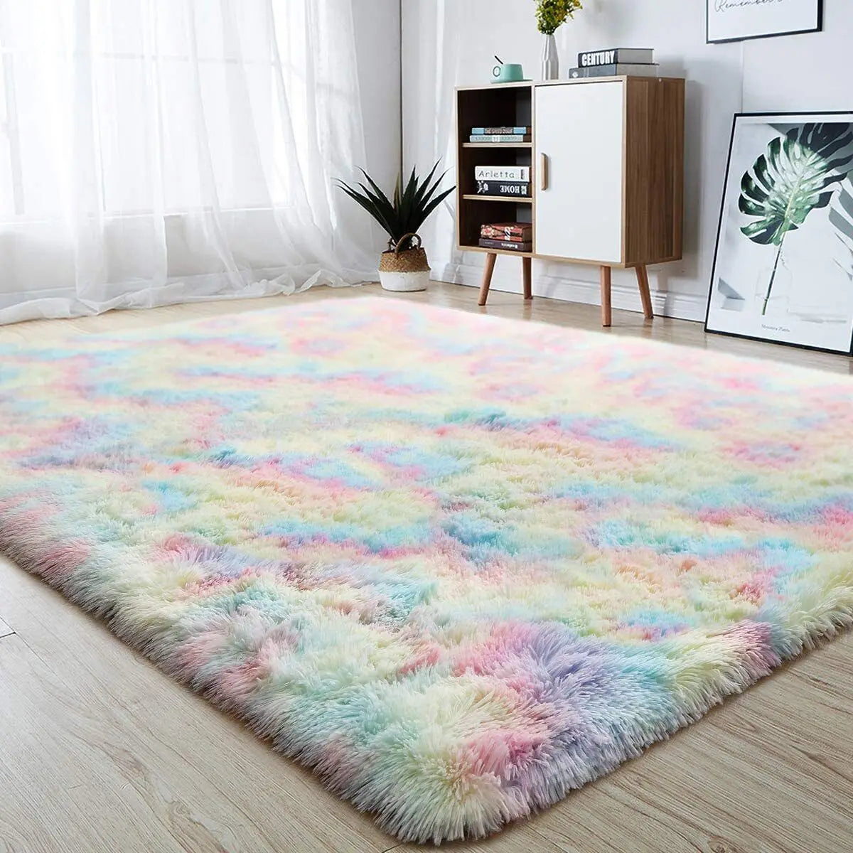 Ultra Soft Fluffy Area Rugs for Bedroom Shaggy Bedroom Carpet Plush Living Room Furry Floor Rugs Non-Slip Tie-Dyed Floor Carpet