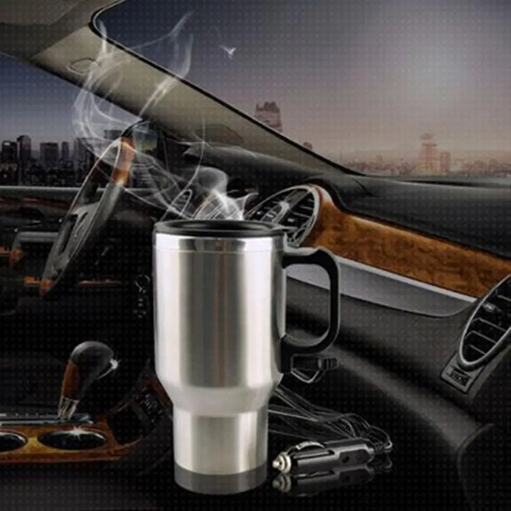 450ml Electric In-car Travel Heating Cup by Cigarette Lighter Plug Stainless Steel Vehicle Heated Coffee Cup 12V Car Heated Mug