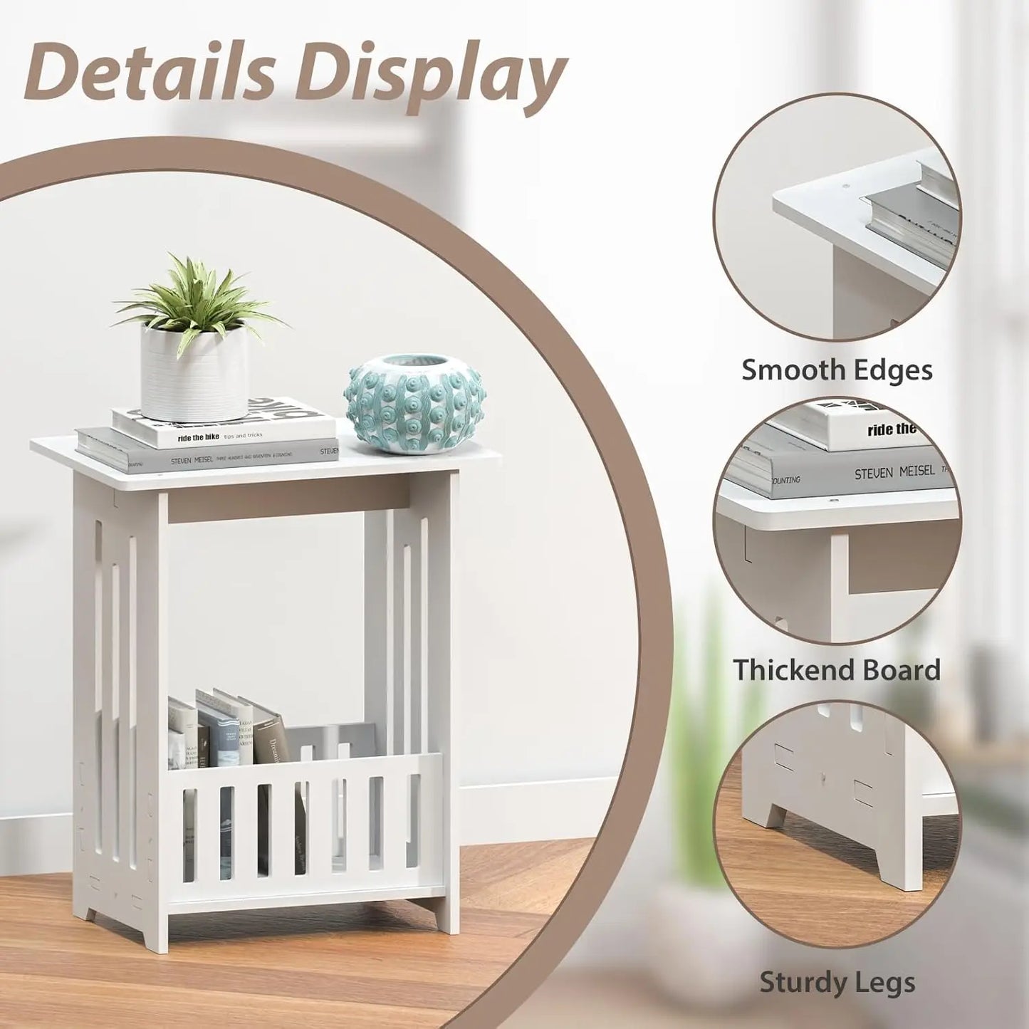 Bedside Tables white Nightstand Storage Display Unit Side Table End Table for Home 22*34*40cm