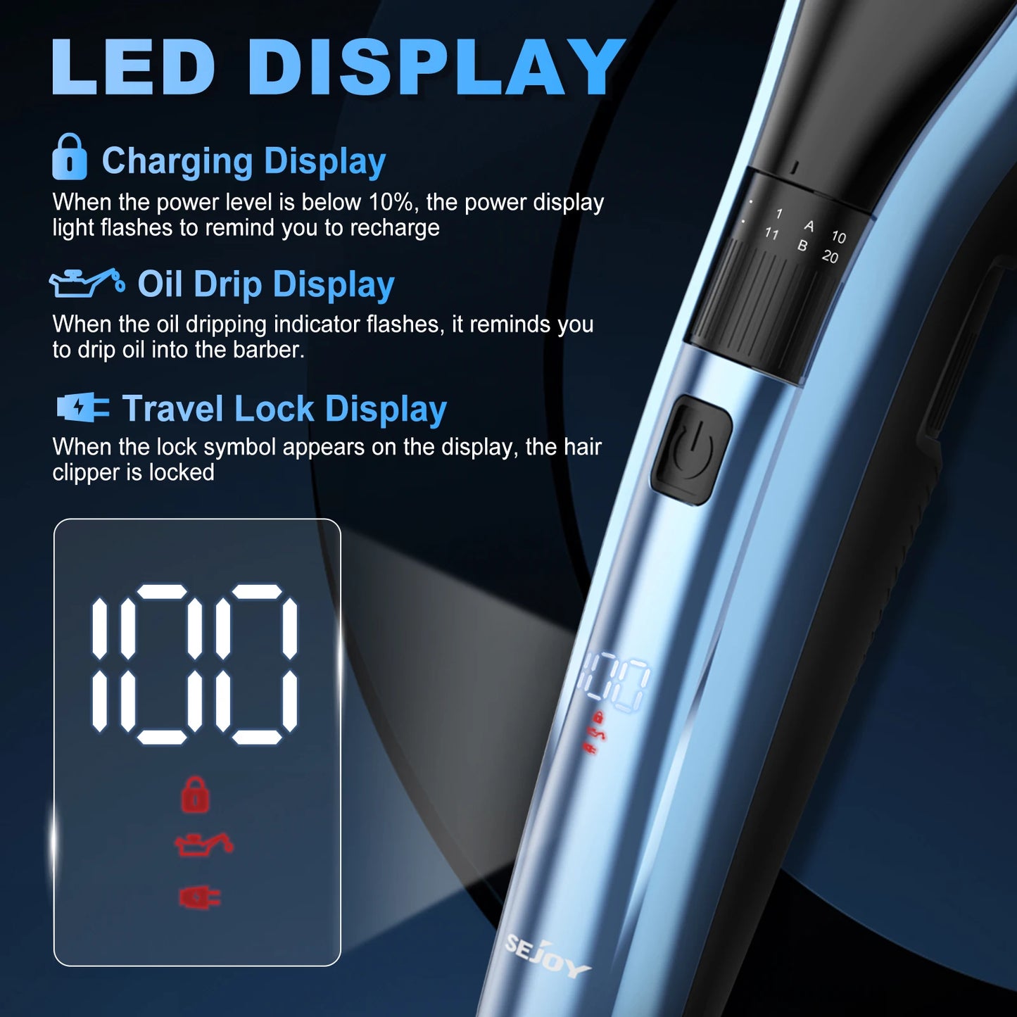 Sejoy Electric Hair Clipper For Men, 20 Gears Adjustable Hair Cut Machine Hair Trimmer Professional Rechargeable Hair Cut Barber
