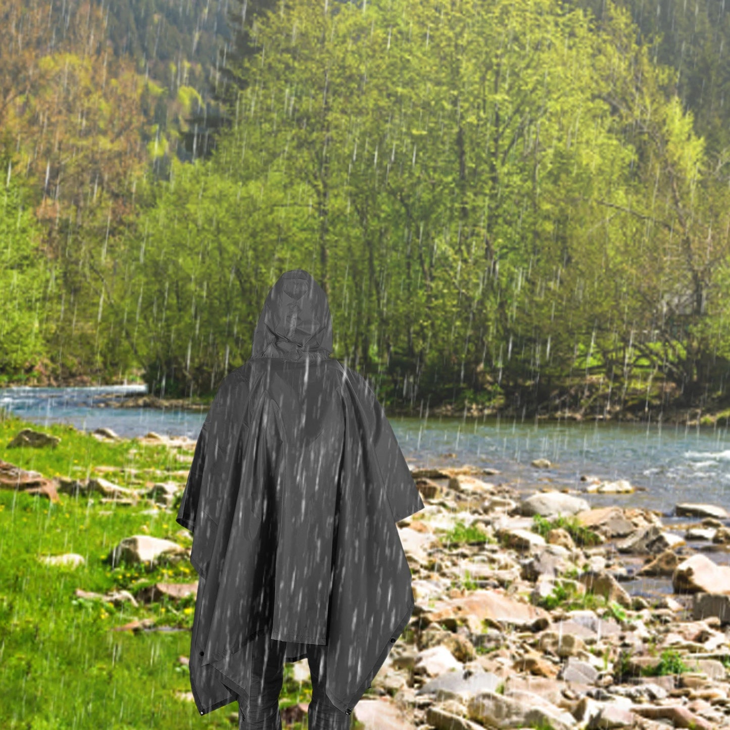 Hooded Lightweight Rain Poncho with Pocket | Waterproof Rain Gear & Sun Shelter for Camping, Hiking & Travel