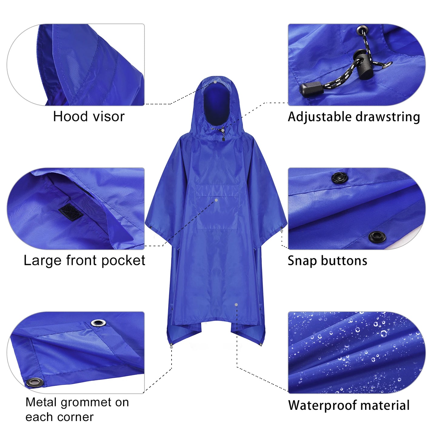 Hooded Lightweight Rain Poncho with Pocket | Waterproof Rain Gear & Sun Shelter for Camping, Hiking & Travel
