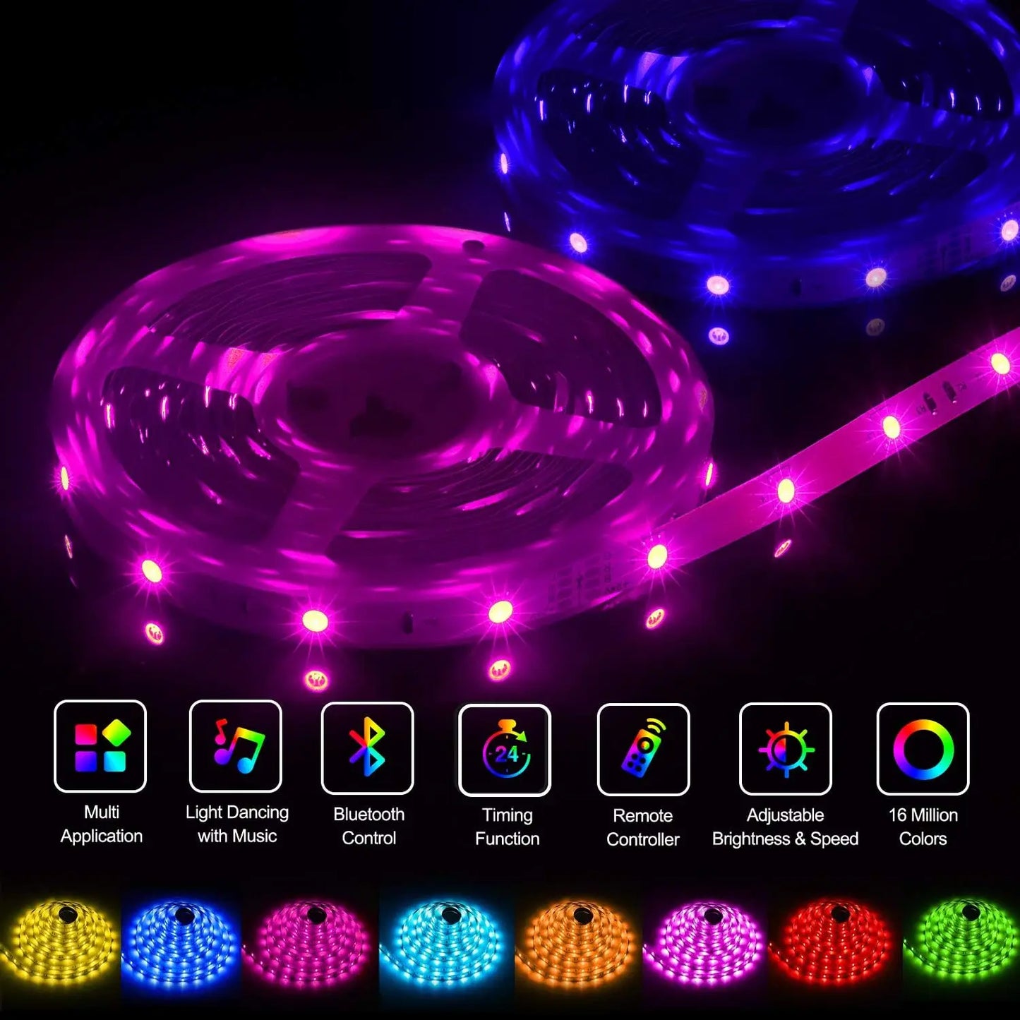 LED Strip Light RGB 5050 Music Sync Color Changing 30LEDS PER M, App Controlled LED Lights 5M 10M 15M DC12V Flexible