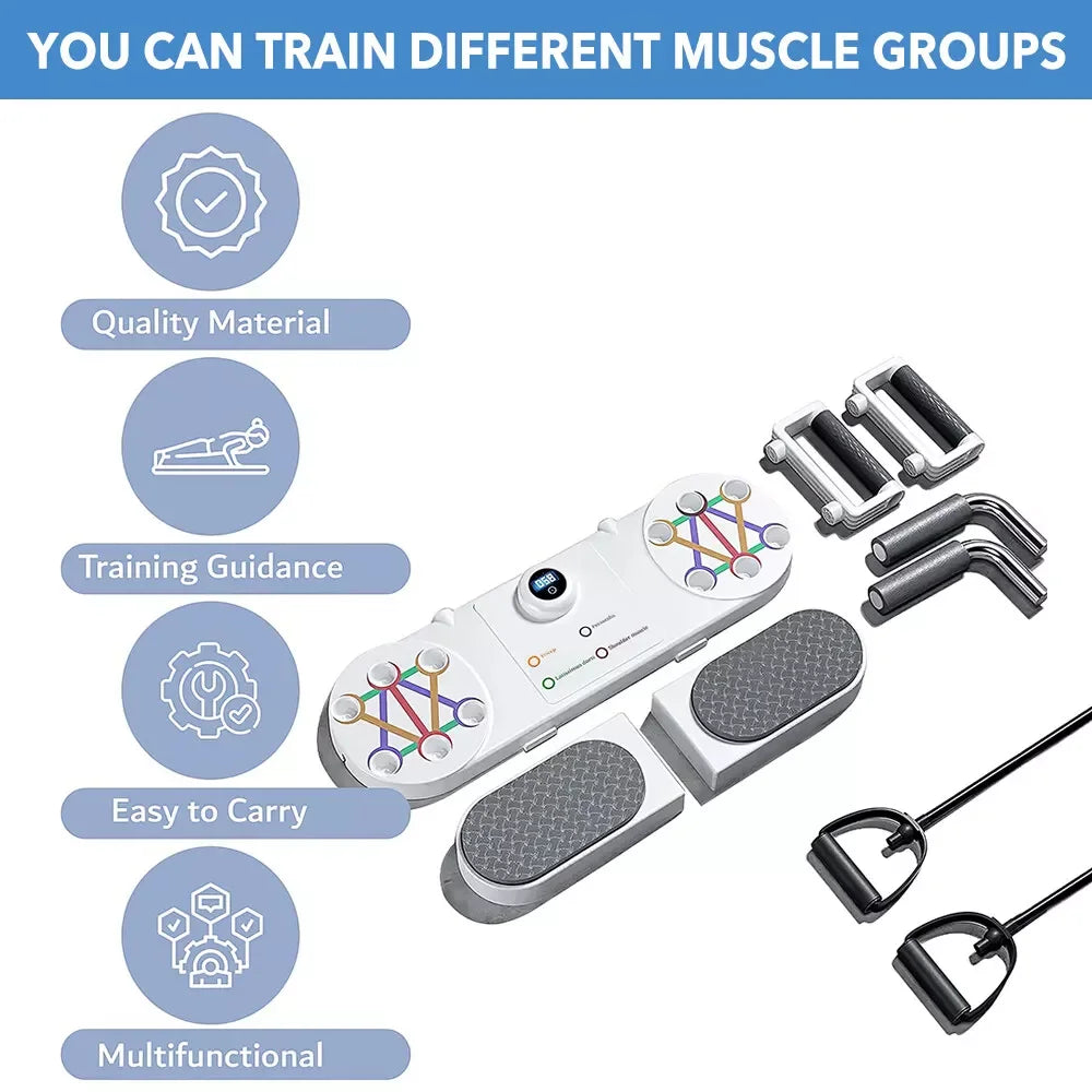 Push Up Board Chest Back Triceps Portable Exercise Workout Station with Timer