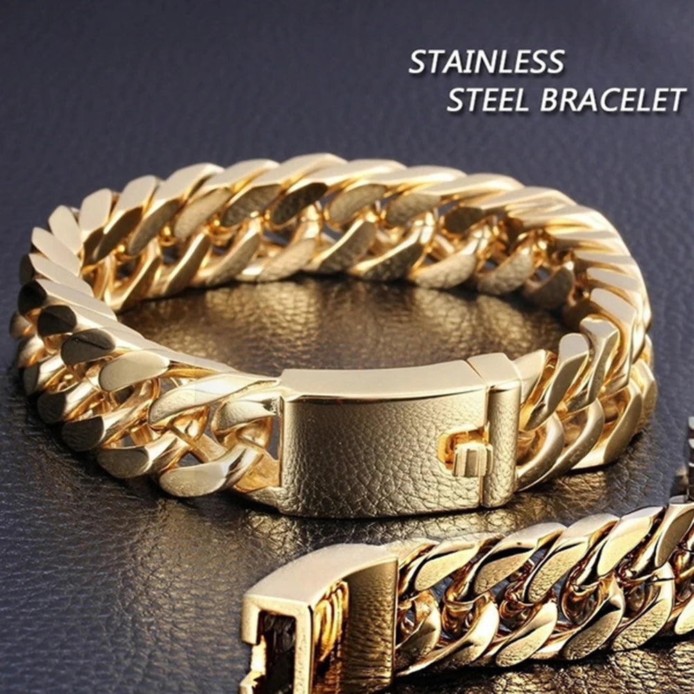 Alloy Chain Bracelet Streetwear Jewelry Fashion Men Bikers Bracelet with Buckle Solid Color for Gift for Party Wedding Travel