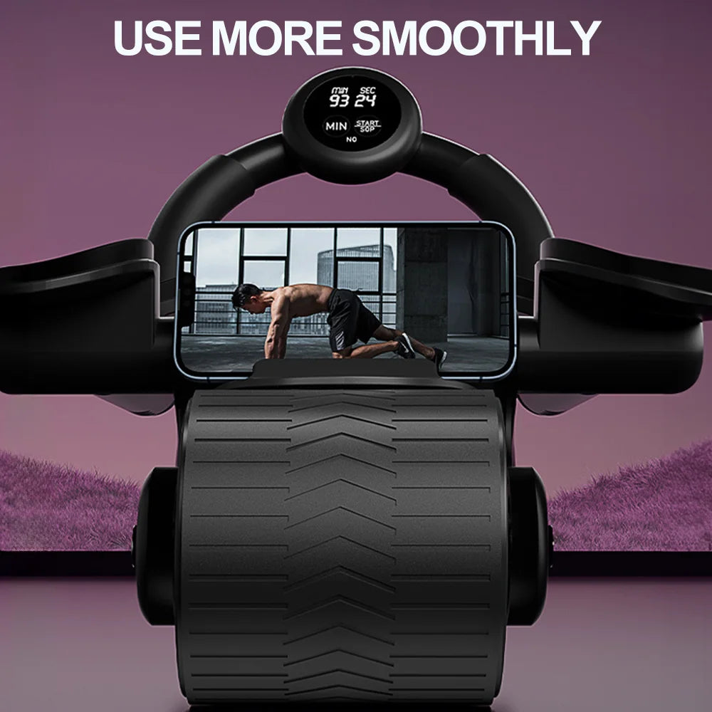 2-Wheel Ab Roller with Elbow Support Auto Rebound Abdominal Trainer Anti-Slip Handle & Counter Display for Core Workout