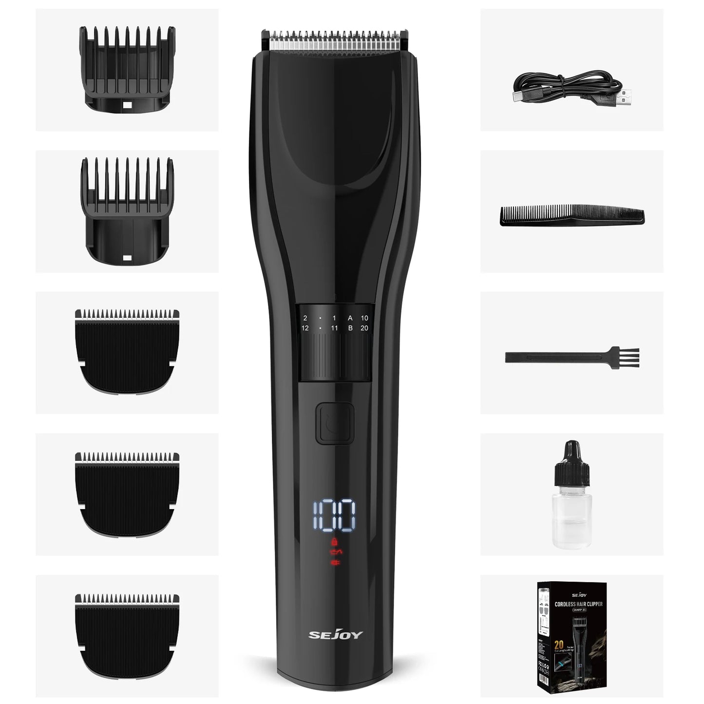 Sejoy Electric Hair Clipper For Men, 20 Gears Adjustable Hair Cut Machine Hair Trimmer Professional Rechargeable Hair Cut Barber
