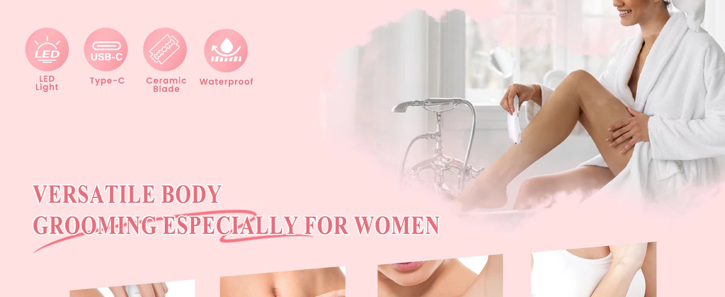 MAXGROOM Women's Body Hair Trimmer Electric Razors for Lady Face Armpit Leg Bikini Body Epilator Portable Painless Hair Remover
