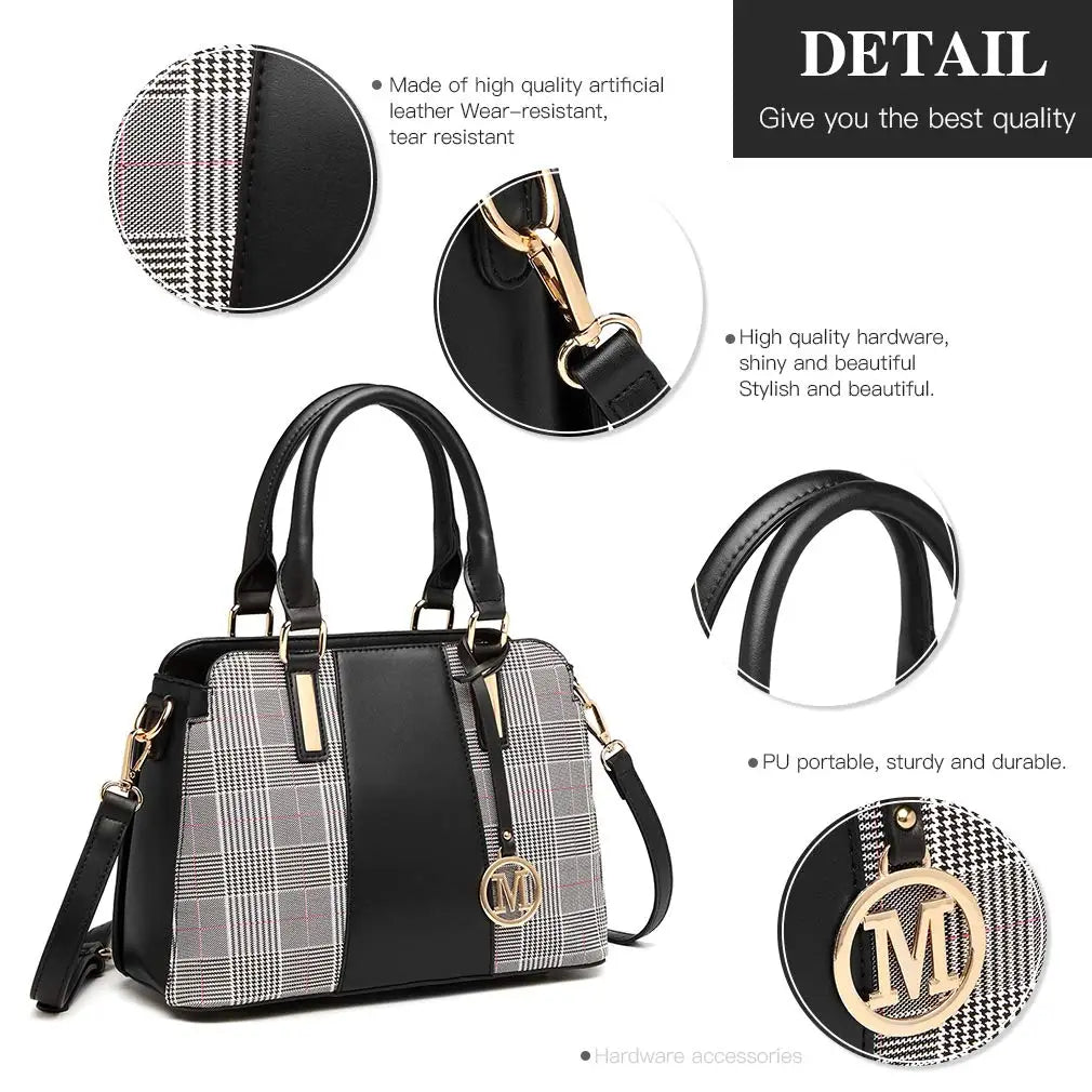 Miss Lulu Handbag Women Retro Stripes Crossbody Bags Elegant Stitching Shoulder Bag Faux Leather