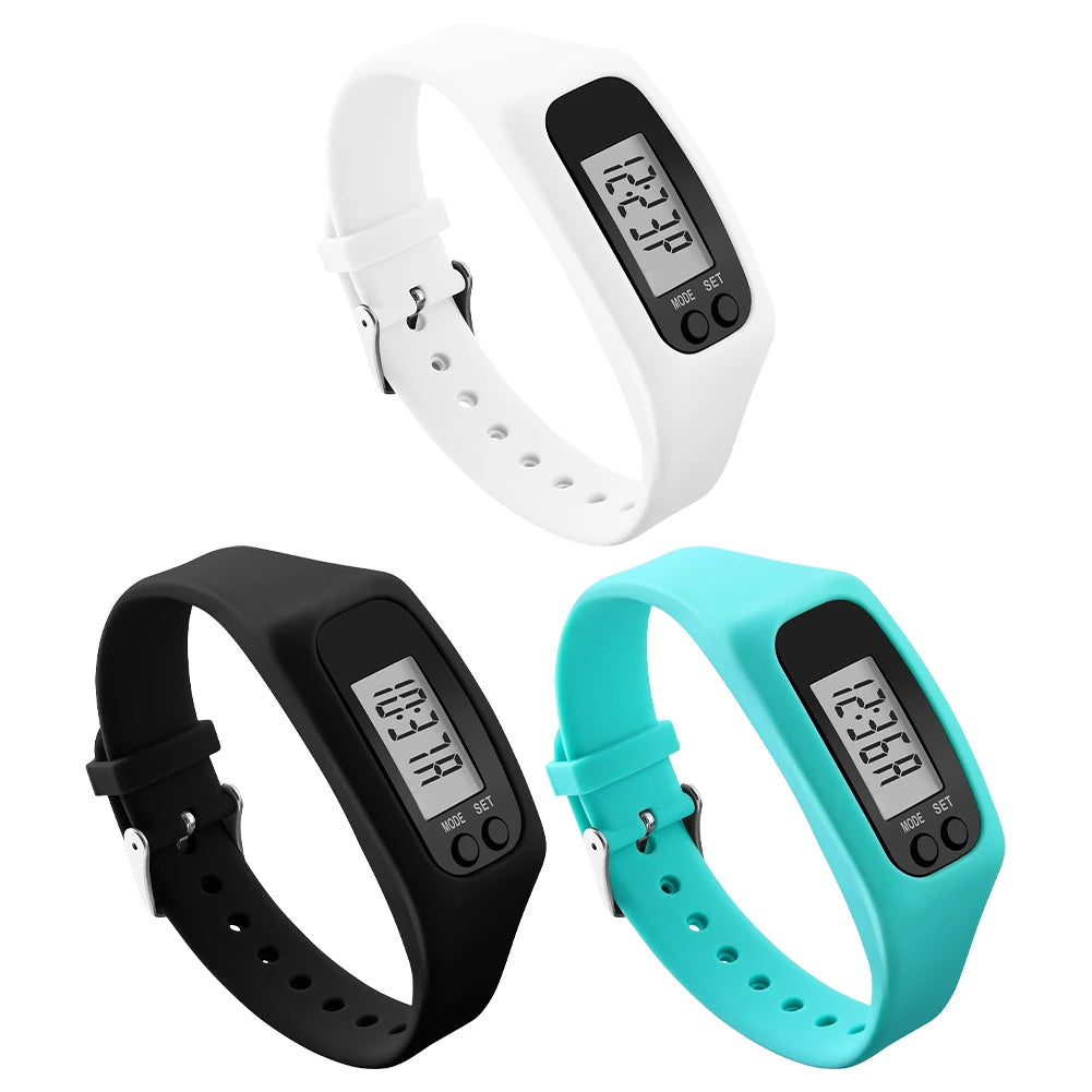LED Pedometer Bracelet Walking Running Pedometer 12/24H Time Display Silicone Step Tracker Multi-Function for Outdoor Sports