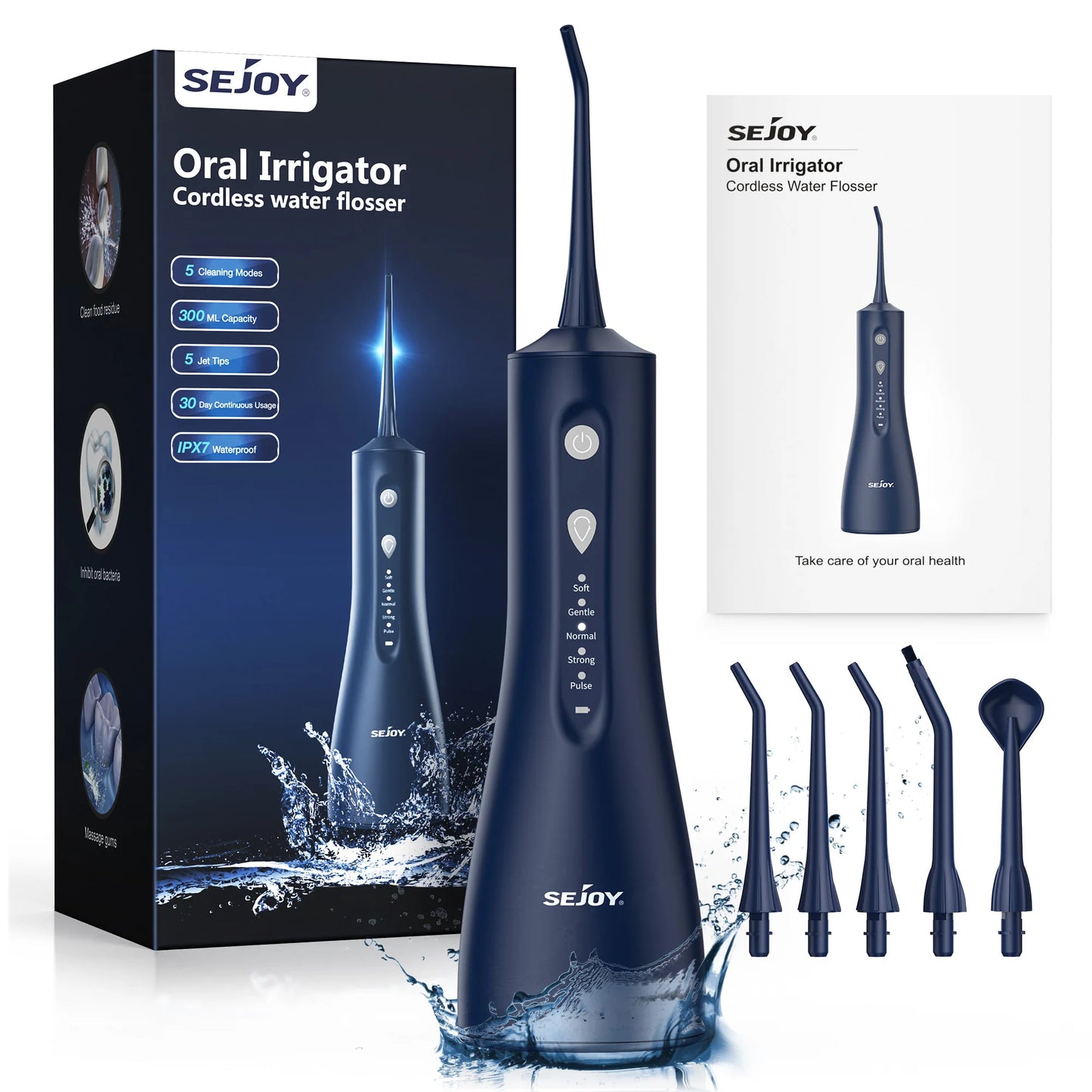 Sejoy Electric Water Flossers Oral Irrigator Rechargeable Portable Dental 4 Modes Water Tank Teeth 300ML Waterproof Cleaner