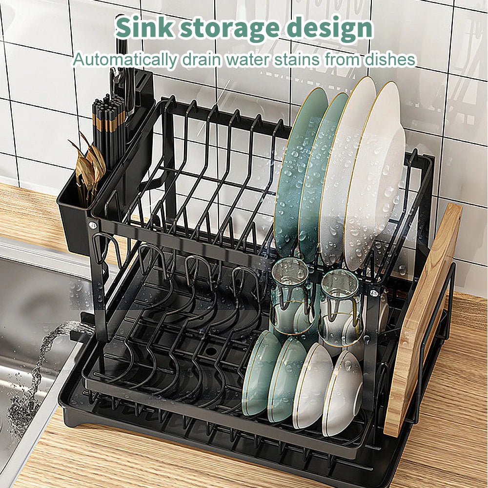 Dish Drying Rack 2 Tier Tableware Drainer Kitchen Dish Bowl Drainer Storage Rack Organizer Kitchen Accessories