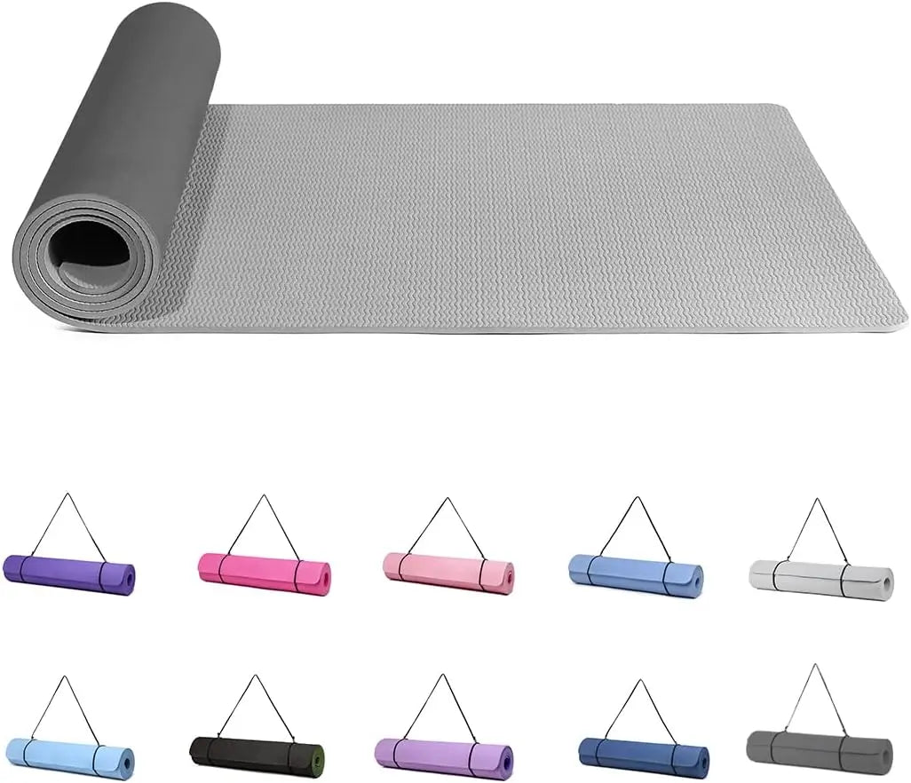 Good Nite Yoga Mat Gymnastics Pilates Exercise Mat for Women Non-Slip Thick 6mm with Carry Strap Tpe 183 x 61 x 1cm