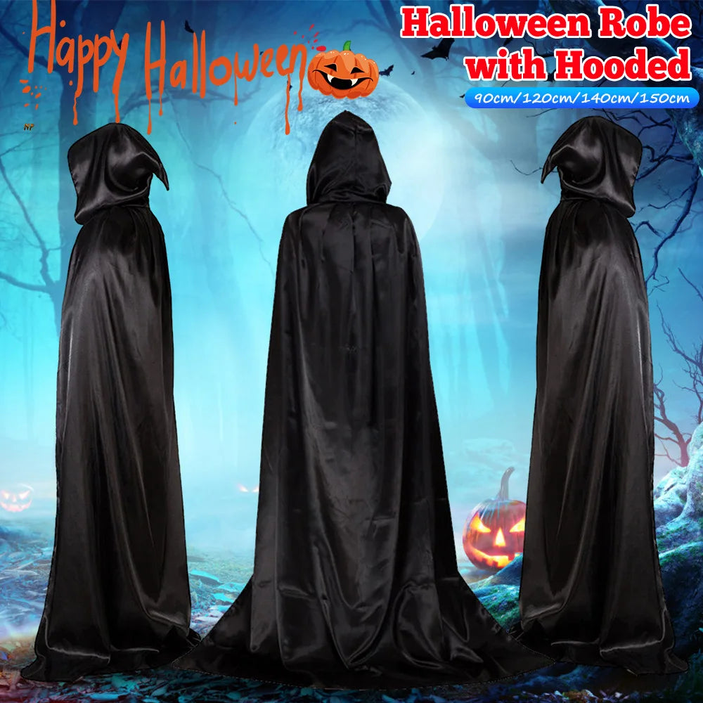 1 Piece of Halloween Cape With 3 Sizes Available It is a Black Grim Reaper Cloak Made of Party Satin Featuring a Stand-up Collar