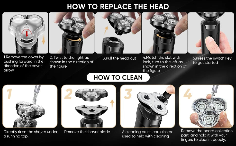 Sejoy Shaver Barber for Men 5 in 1 Electric Razor Rechargeable with Beard Trimmer Lithium Battery Portable Shavers for Travel