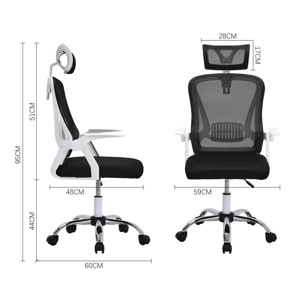 Voltsify Ergonomically designed Swivel Office Chair with Headrest-White/Black,59cm W x 60cm D x 95cm H
