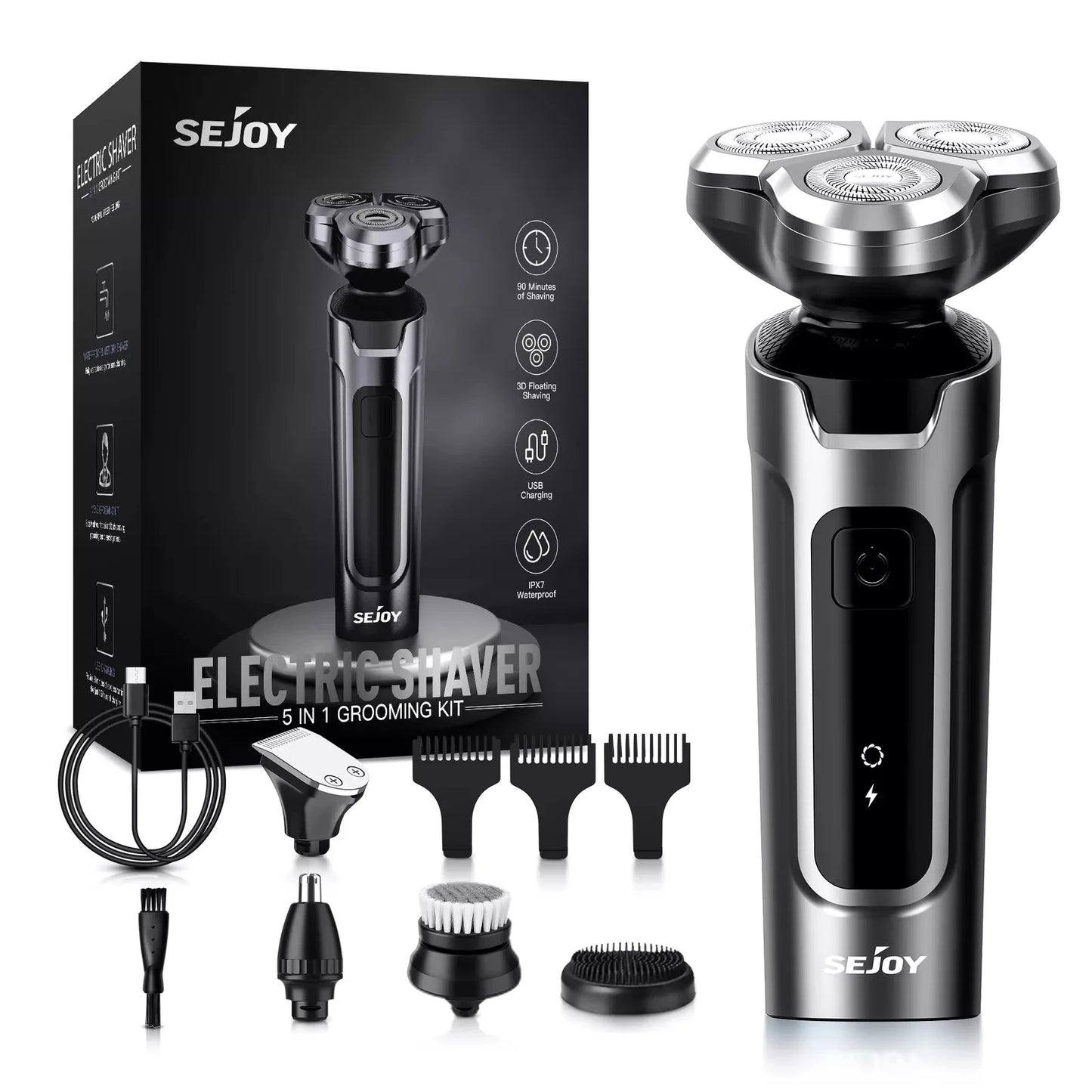 Sejoy 5 in 1 Electric Razor Shaver Barber for Men Rechargeable with Beard Trimmer Portable Shavers for Travel