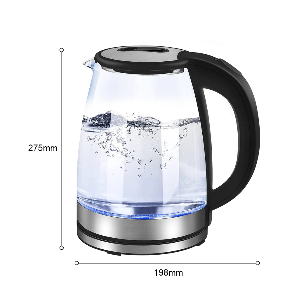 2L 1800W Electric Kettle Glass Fast Boil Blue LED household appliance With Stainless Steel Fast Boiling Portable Jug Security