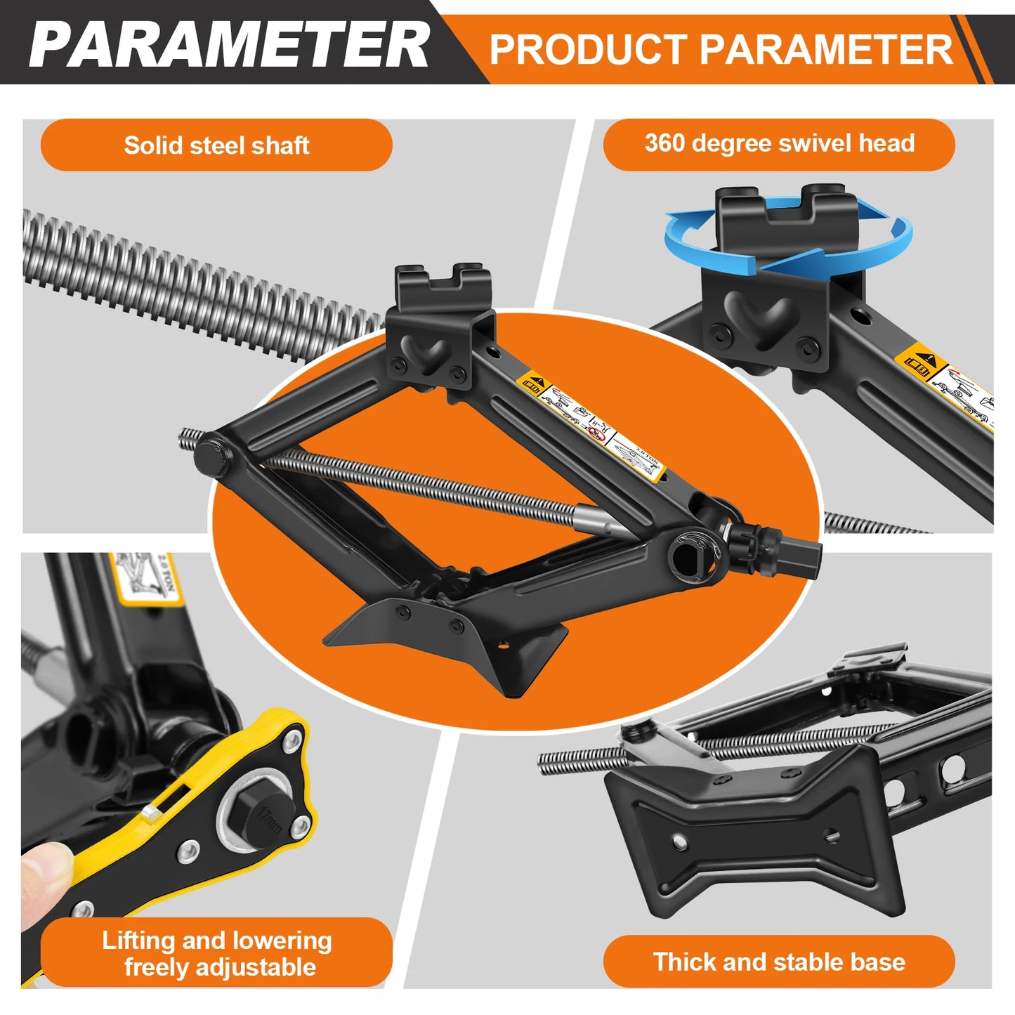 DayPlus Scissor Jack,Compact Car Jack 2 Ton/4409 LBS,105 to 385mm Lifting Range,with Hexagonal Lug Wrench for Cars/SUVS/Sedans
