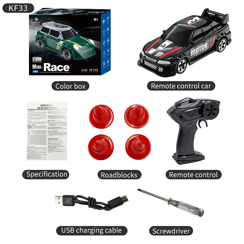 2026 New Kf20 1:64 Drift Rc Car Four-wheel remote-controlled racing car Full proportions Desk Competition Toy Boys Ideal gifts.