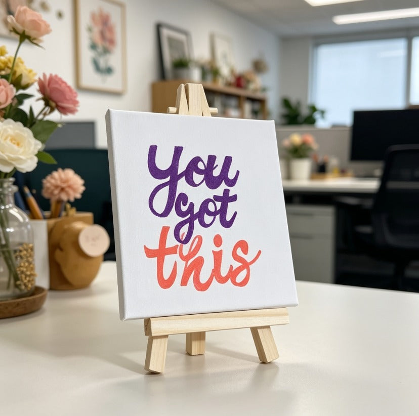 Luxury Personalised Mini Canvas Art | Custom Motivational Painting | Hand-Painted Acrylic Calligraphy Decor (10x10cm) with Wooden Easel | Unique Custom Gift | Aesthetic Desk & Home Decor