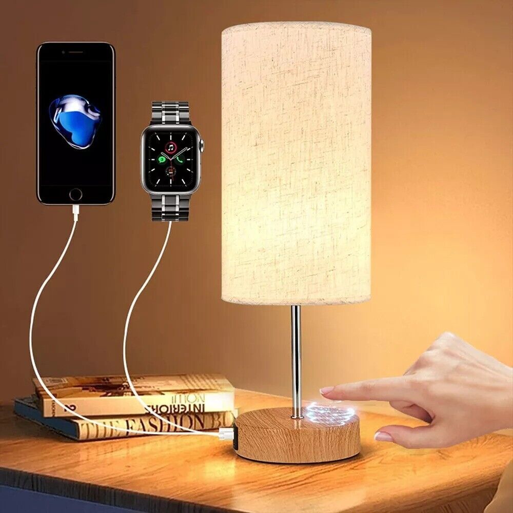 Touch Control Bedside Lamps, 3-Way Dimmable Table Lamp With USB Charging Ports