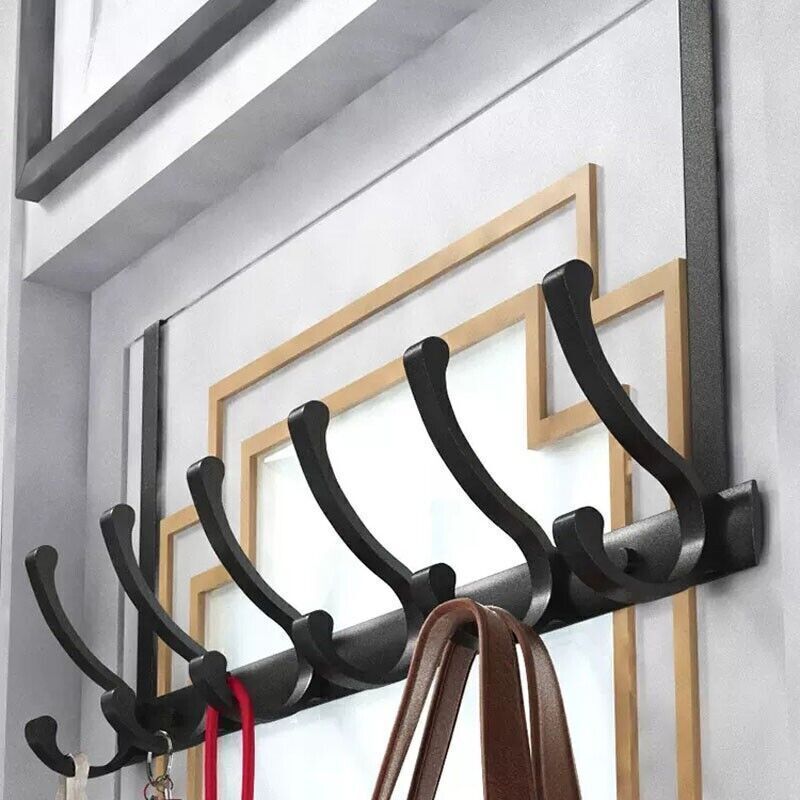 Key Coat Clothes Door Holder Rack Hook Wall Mounted Hanger 6 Hooks Aluminum